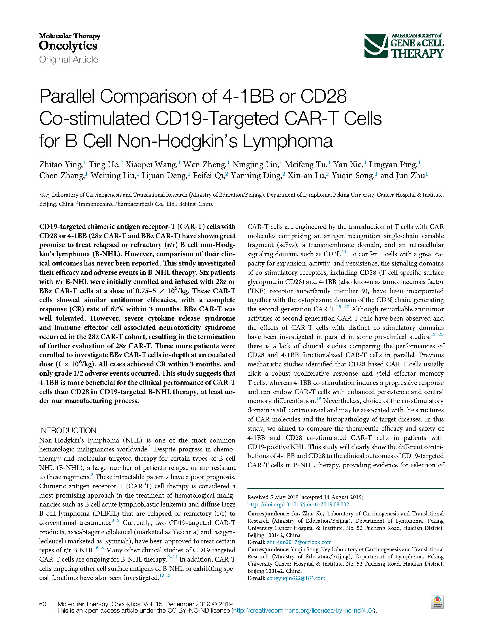 1614914598506699.jpg 2019-Parallel Comparison of 4-1BB or CD28 Co-stimulated CD19-Targeted CAR-T Cells for B Cell Non-Hodgkin’s Lymphoma_页面_01.jpg